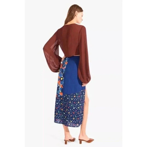 STAUD Moulette Midi Skirt Blue Fruit Veggie Colorblock Size 4 - Picture 3 of 11